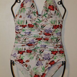 Upopby Women's Retro Halter One Piece Swimsuits Padded, Floral White, Size 6
